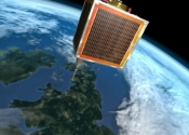 Impression of the UK-DMC satellite on orbit from the Cisco space video.